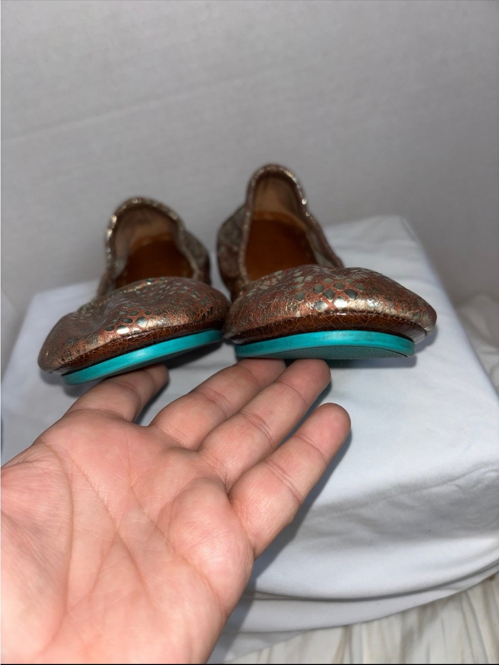 Tieks Metallic Bronze Ballet Flats with Teal Soles size 8 - Picture 3 of 9